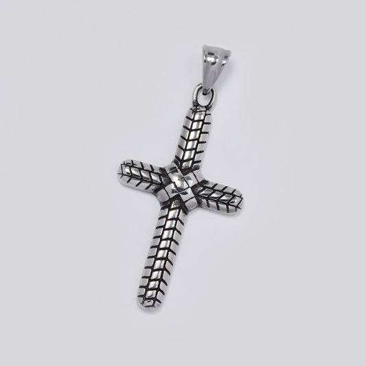 Stainless steel oxidized large cross pendant