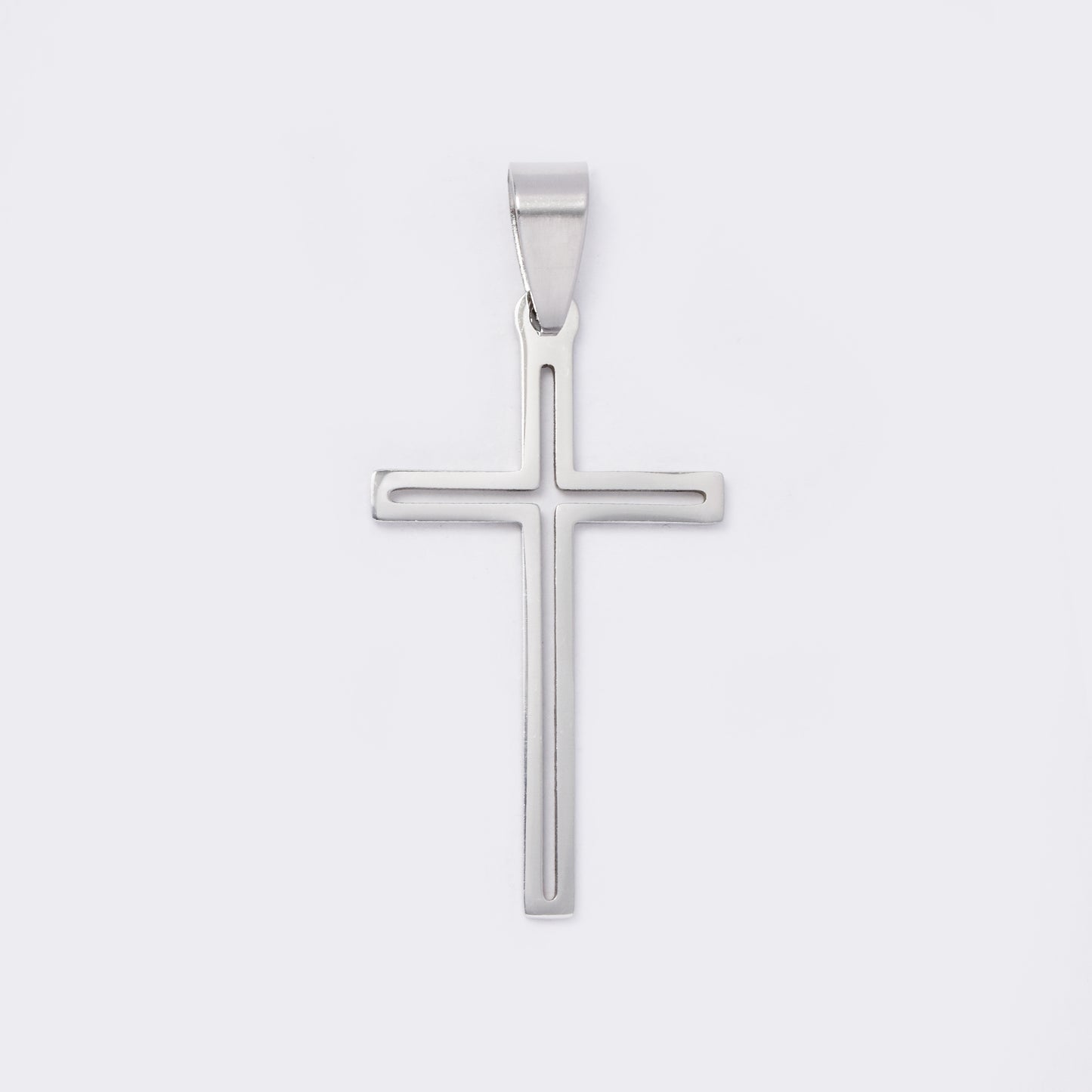 Thin cutout cross steel pendant - SSYP5648