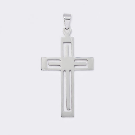 2 groove cutout cross steel pendant - SSYP5651