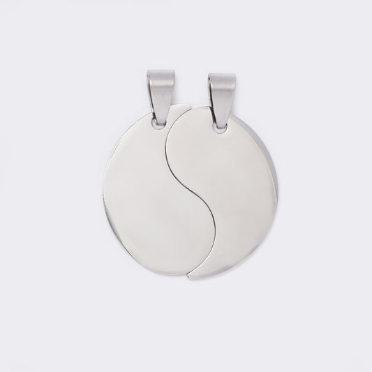 2 Piece split round disk steel pendant - SSYP5664