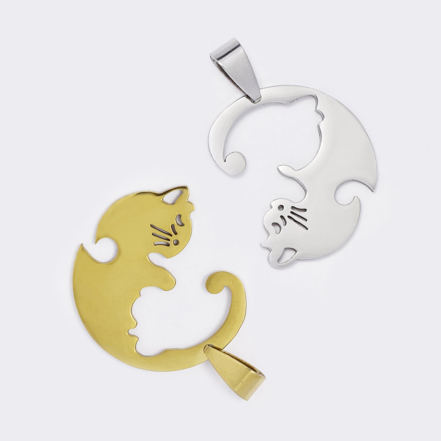 2 Piece split hugging cats steel pendant - SSYP5667