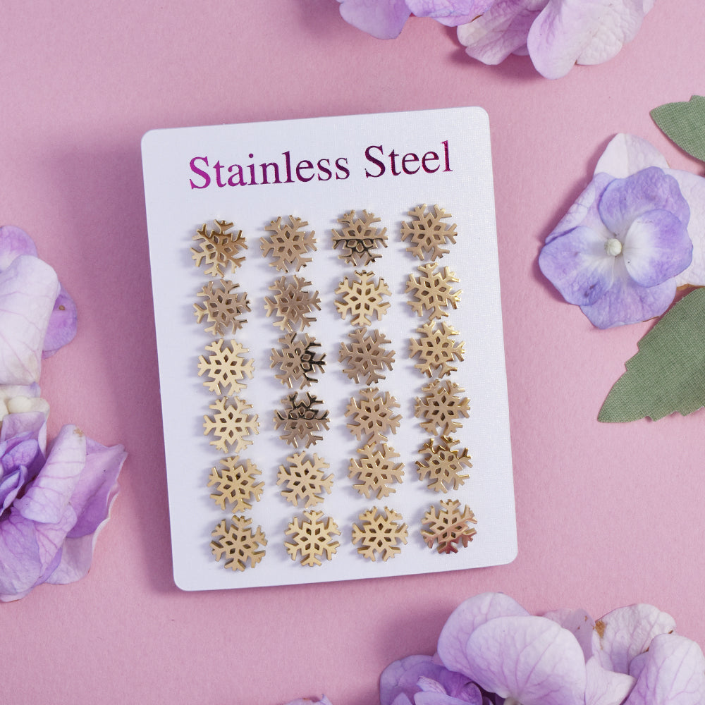 12 Pack Stainless steel gold snowflake studs - SSYPK4696