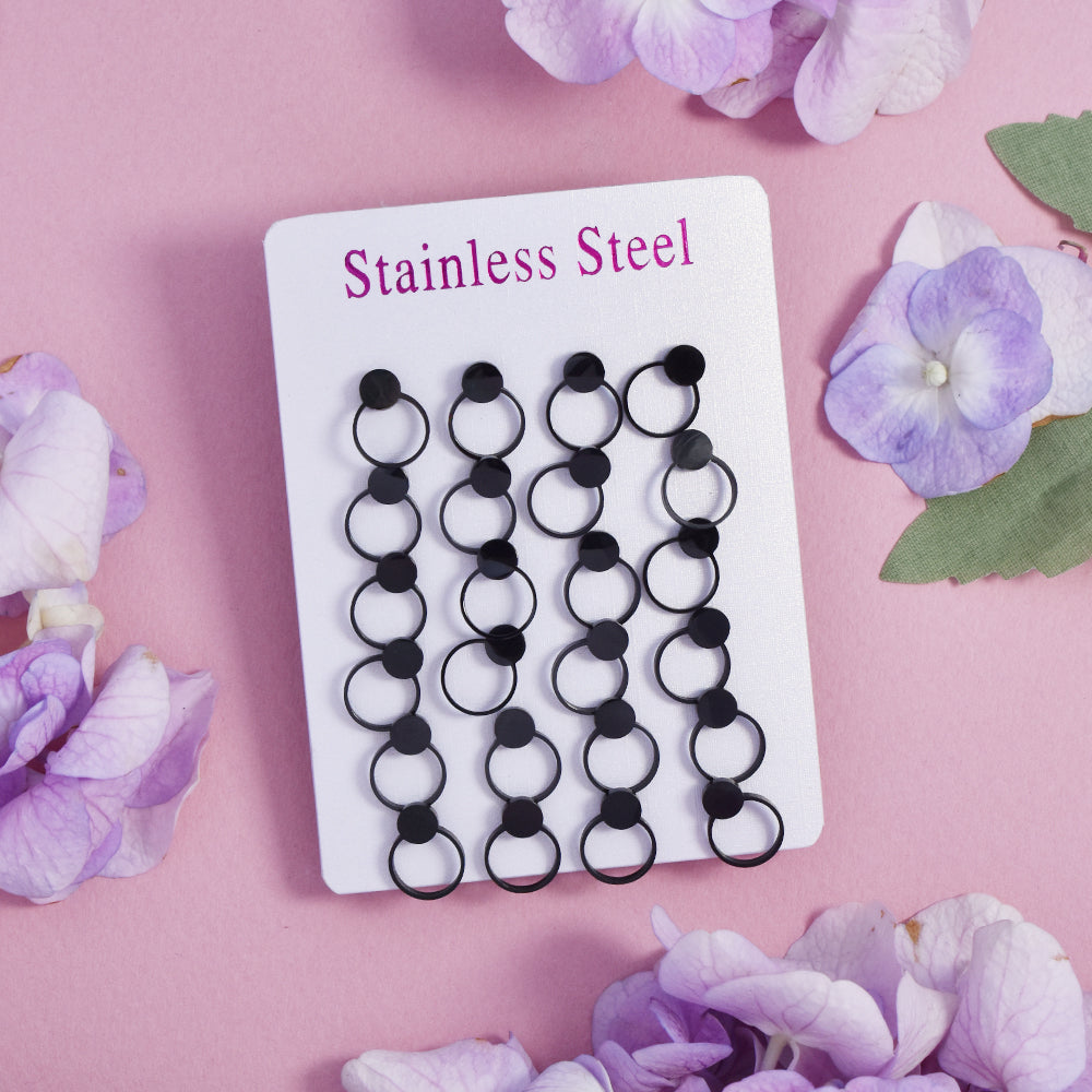 12 pack Stainless steel black cutout circle studs - SSYPK4708