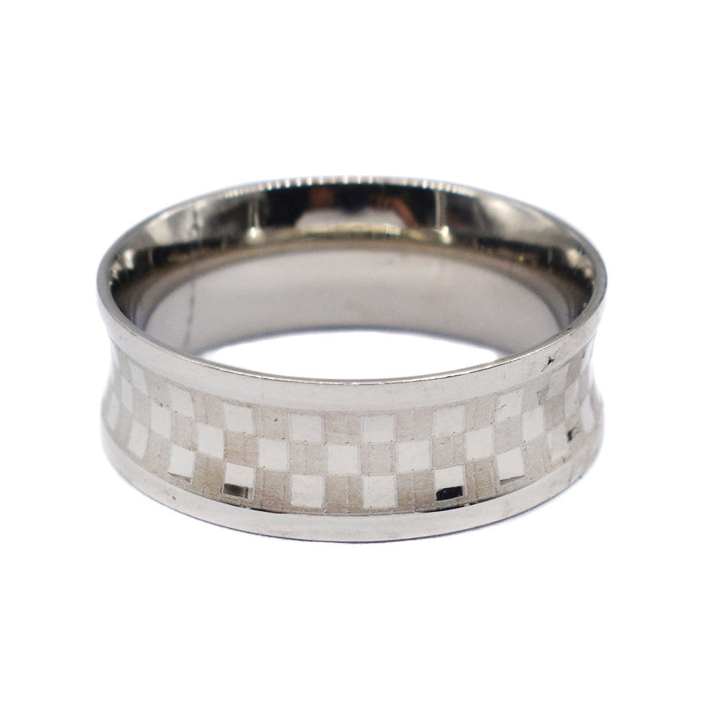 Stainless steel block pattern matt ring - SSYR043