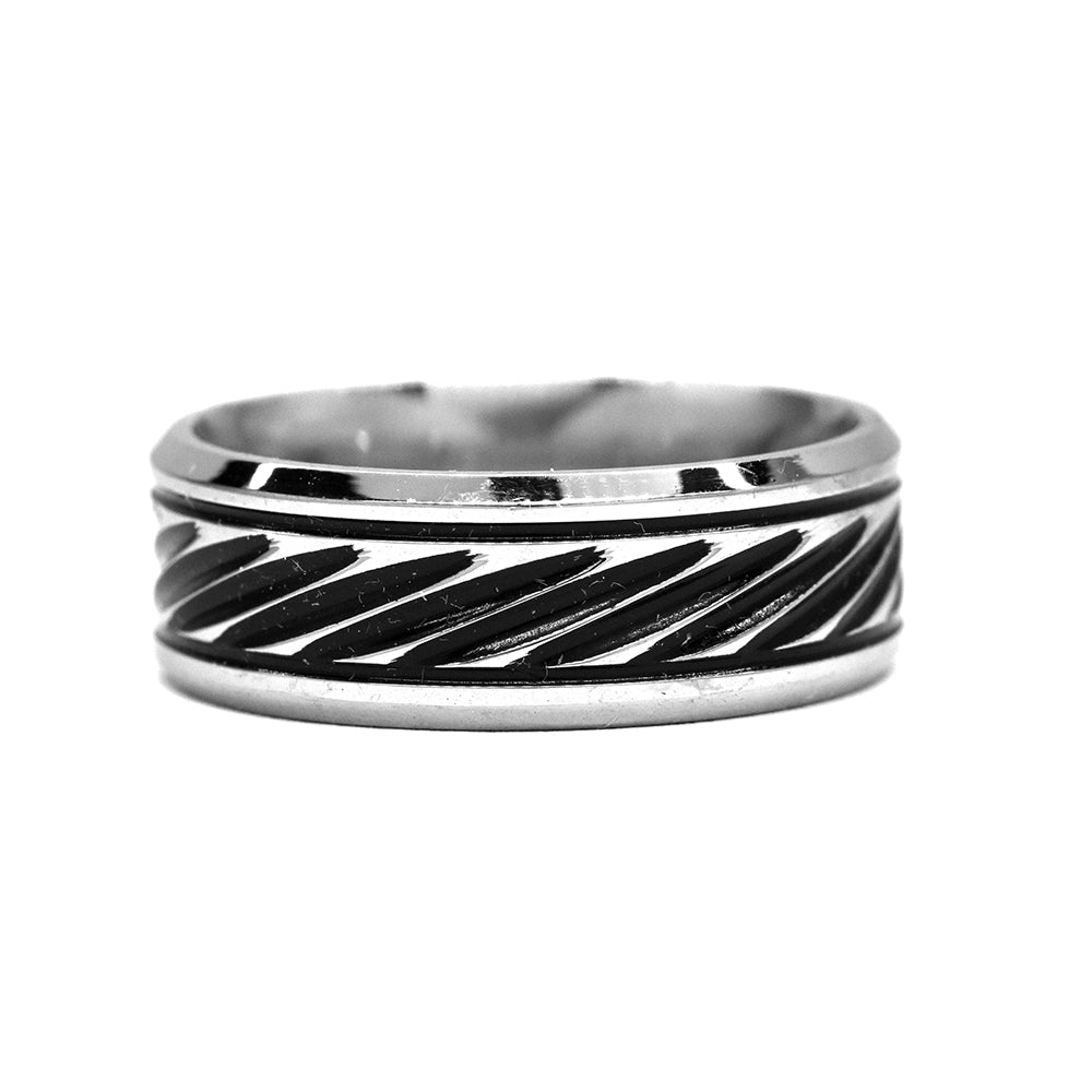 Stainless steel black pattern lined ring - SSYR2222