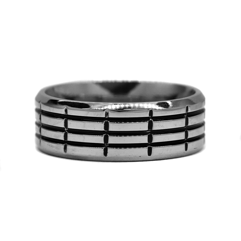 Stainless steel bold square lined ring