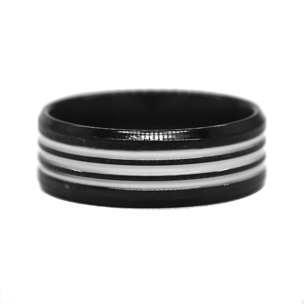 Stainless steel black plated 3 stripe ring