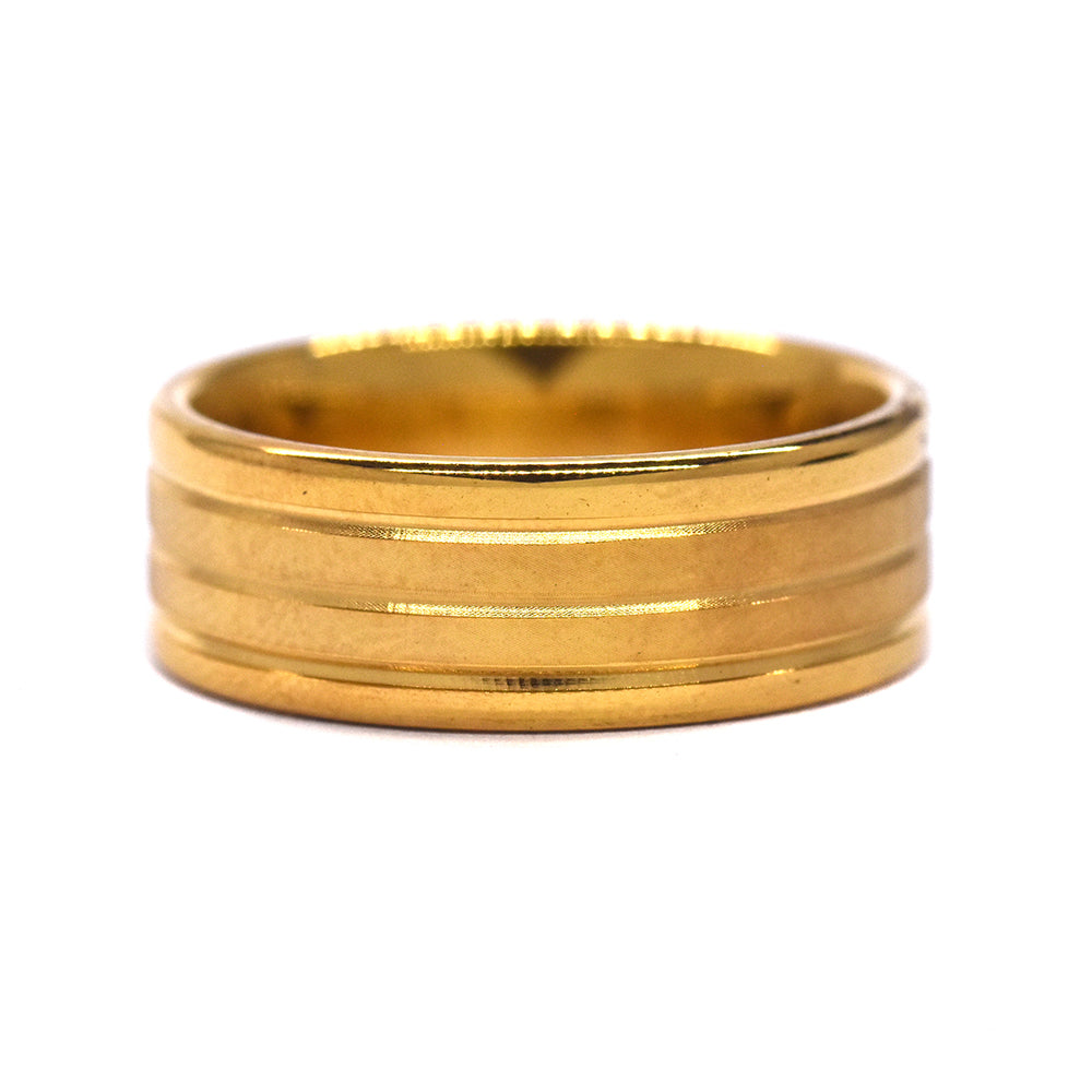 Stainless steel gold pated engraved stripe ring - SSYR2249