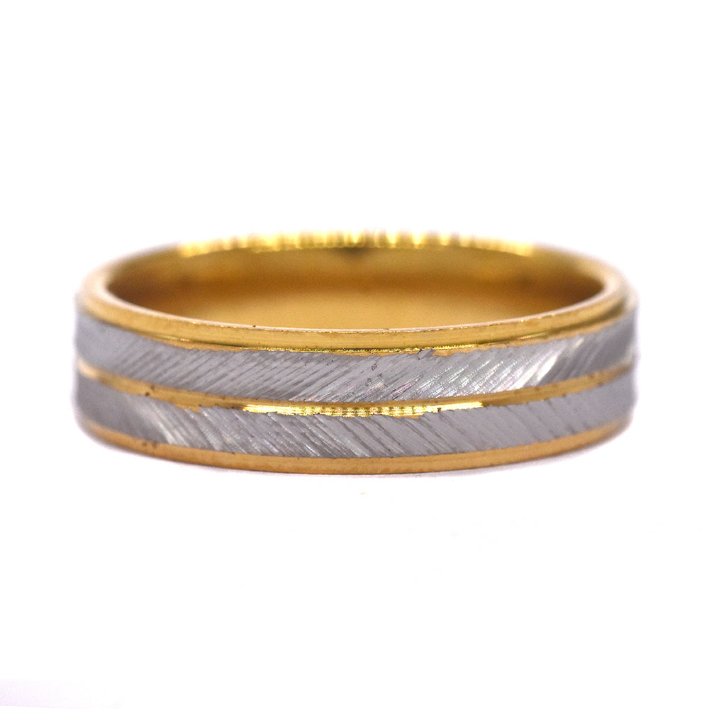 Stainless steel gold plated feather design textured ring - SSYR2268