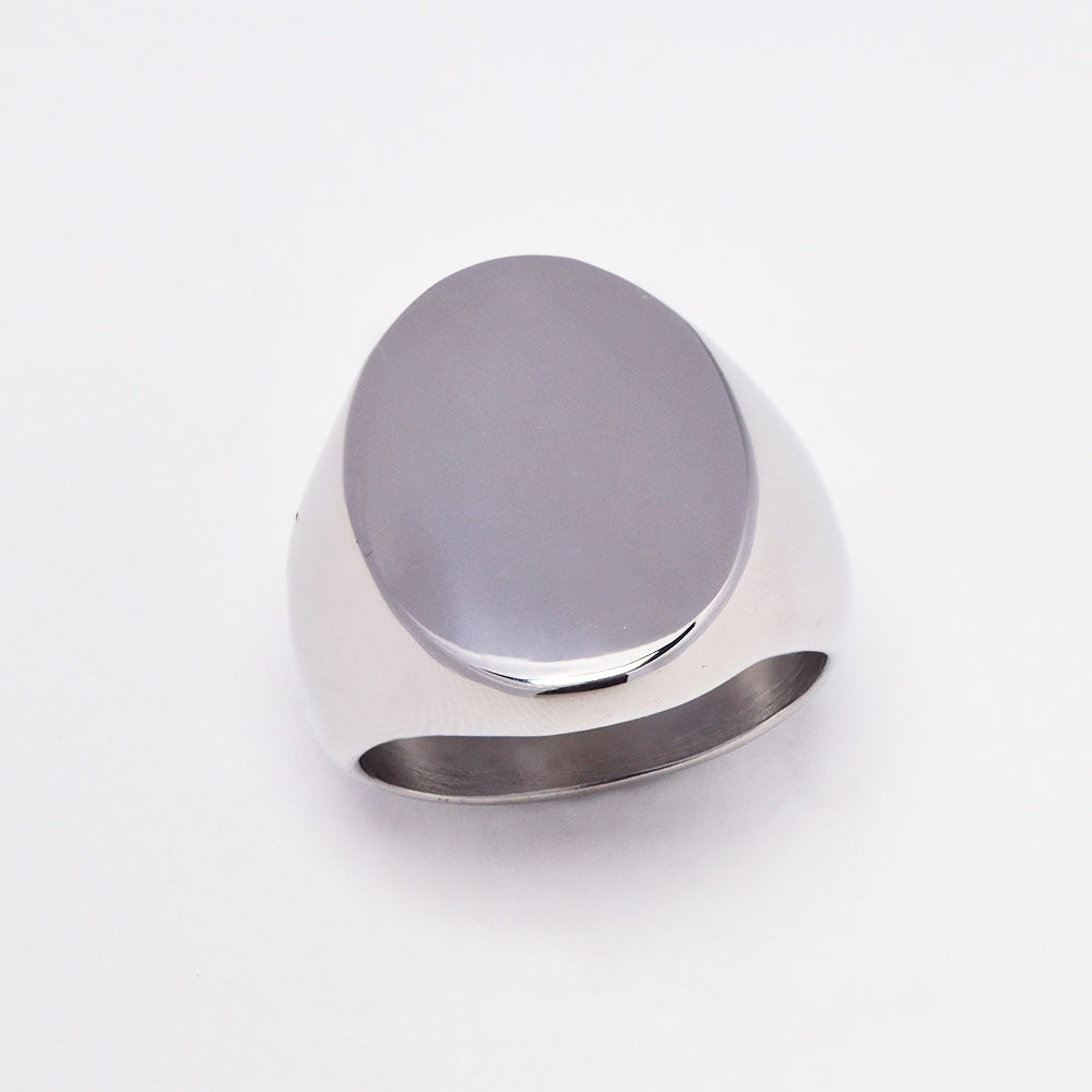 Stainless steel plain oval signet statement ring - Size R