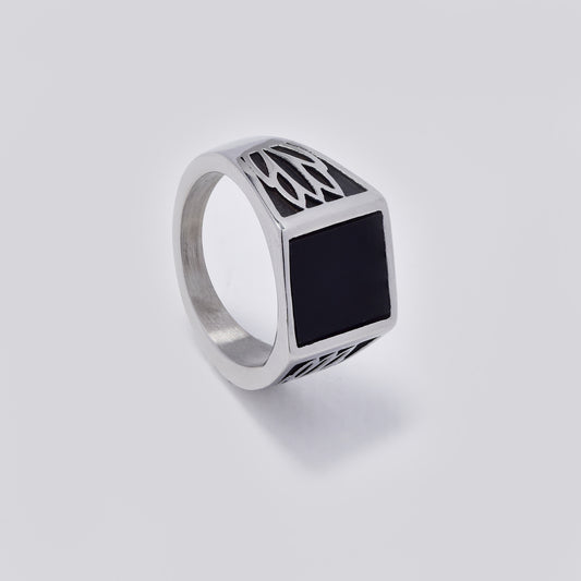 Stainless steel oxidized rectangular signet ring pendant - SSYR5459