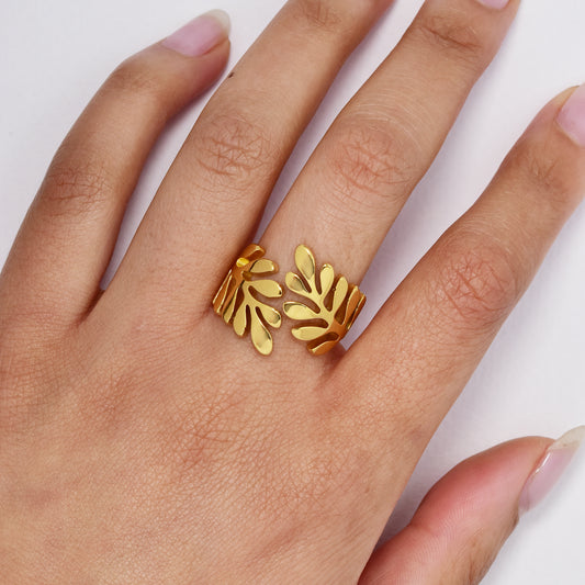 Stainless steel chunky leaf ring - SSYR5531