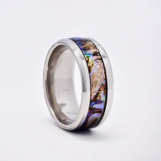 Steel multi colour shell ring - SSYR5813