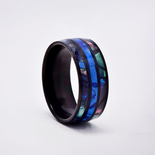 Steel multi colour shell and enamel ring - SSYR5814