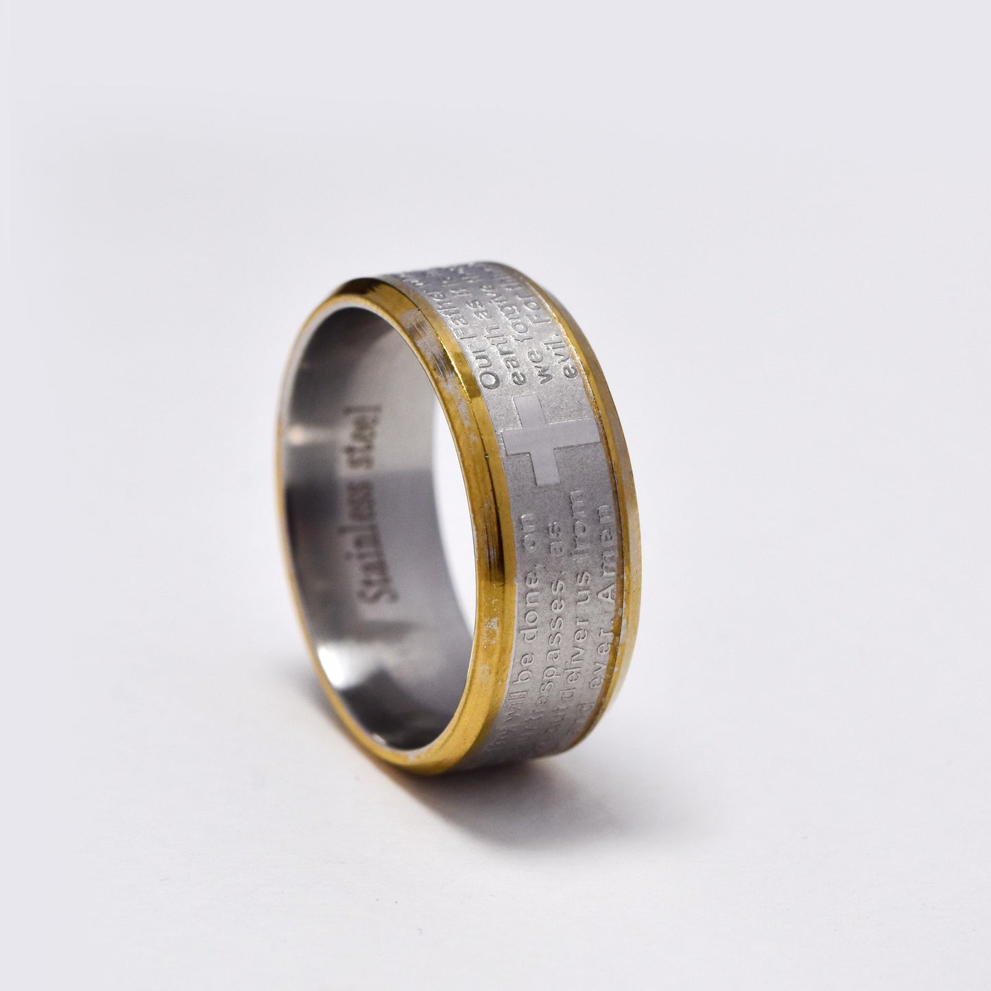 Steel with gold trim prayer ring - SSYR5845T