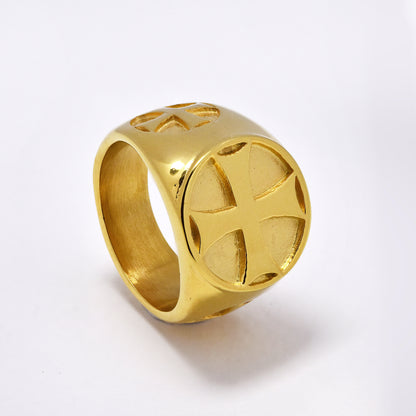 Steel cross signet ring - SSYR5871