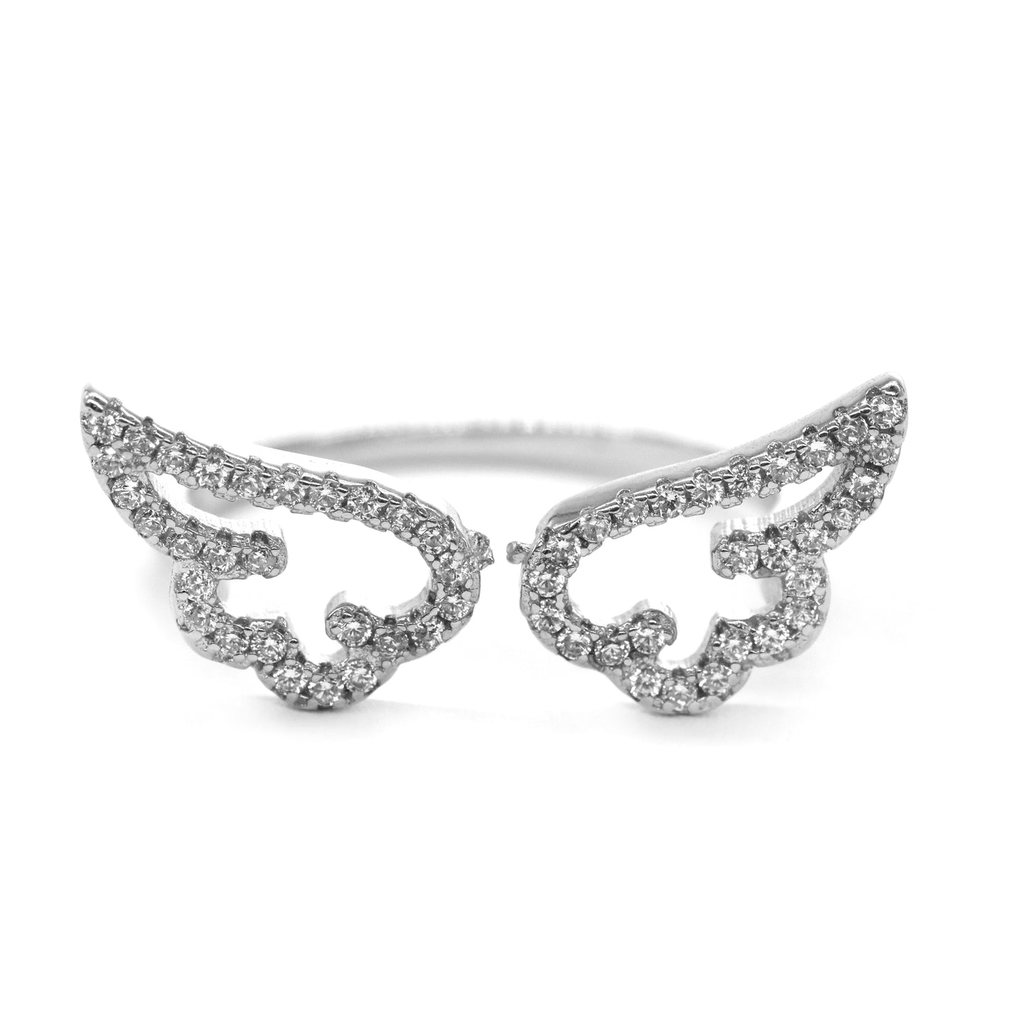 925 Sterling Silver cutout cubic zirconia wing ring - SVR5505