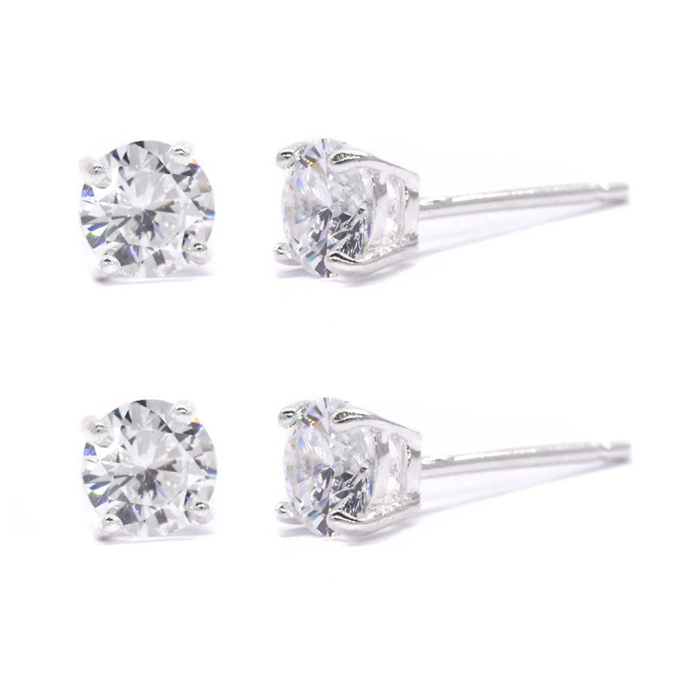 2 Pack 925 silver rhodium plated 5mm round stud earrings