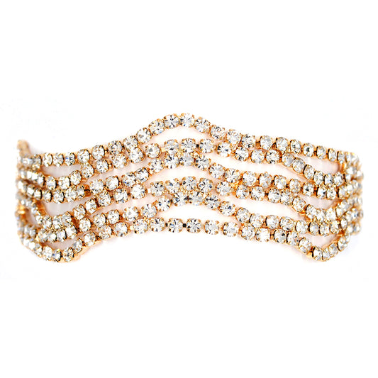 Fashion gold plated wave like curved cutout crystal bracelet - VB146