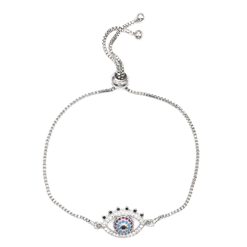 Premium cubic Zirconia and colour eye silver plated slide adjustable bracelet