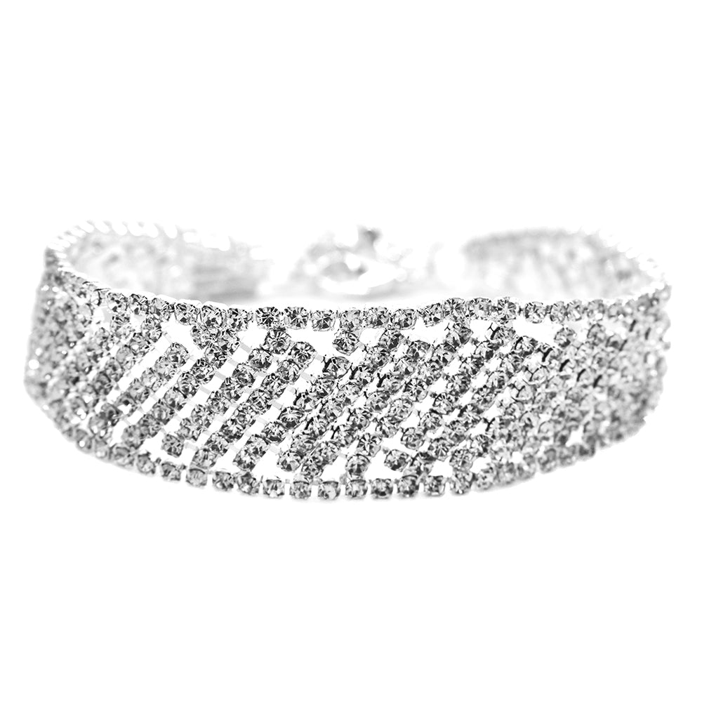 Fashion silver diagonal line crystal bracelet - VB8639