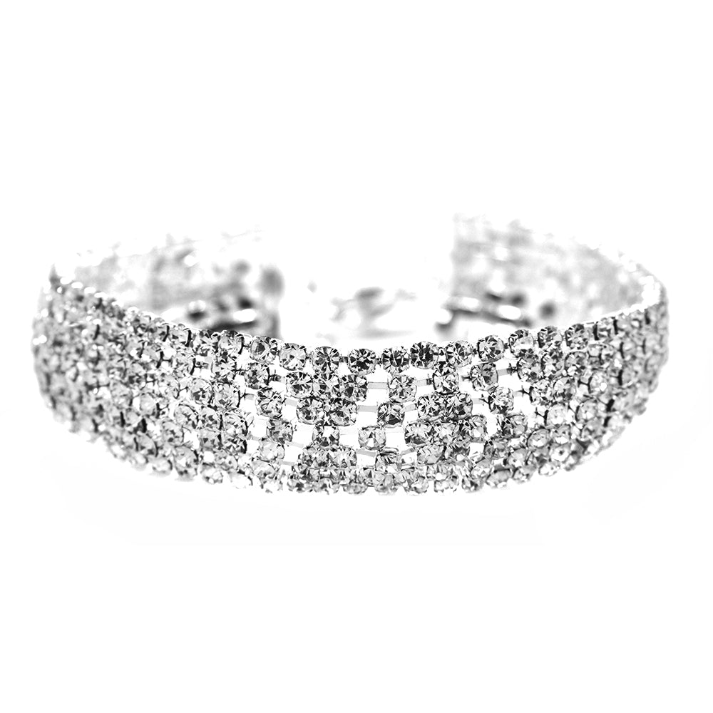 Fashion crystal clustered multi row rhodium bracelet - VB8640