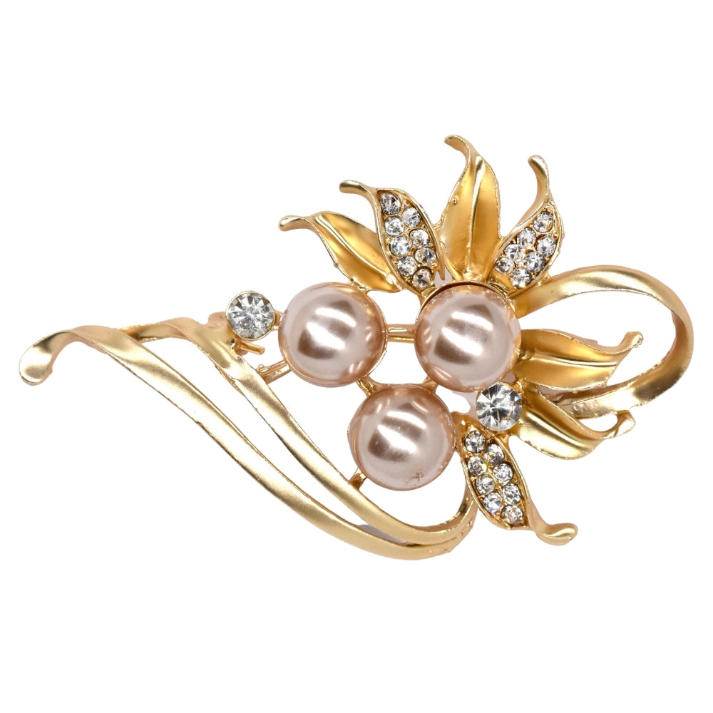 Gold plated blush pearl and crystal leaf brooch - VBR6212