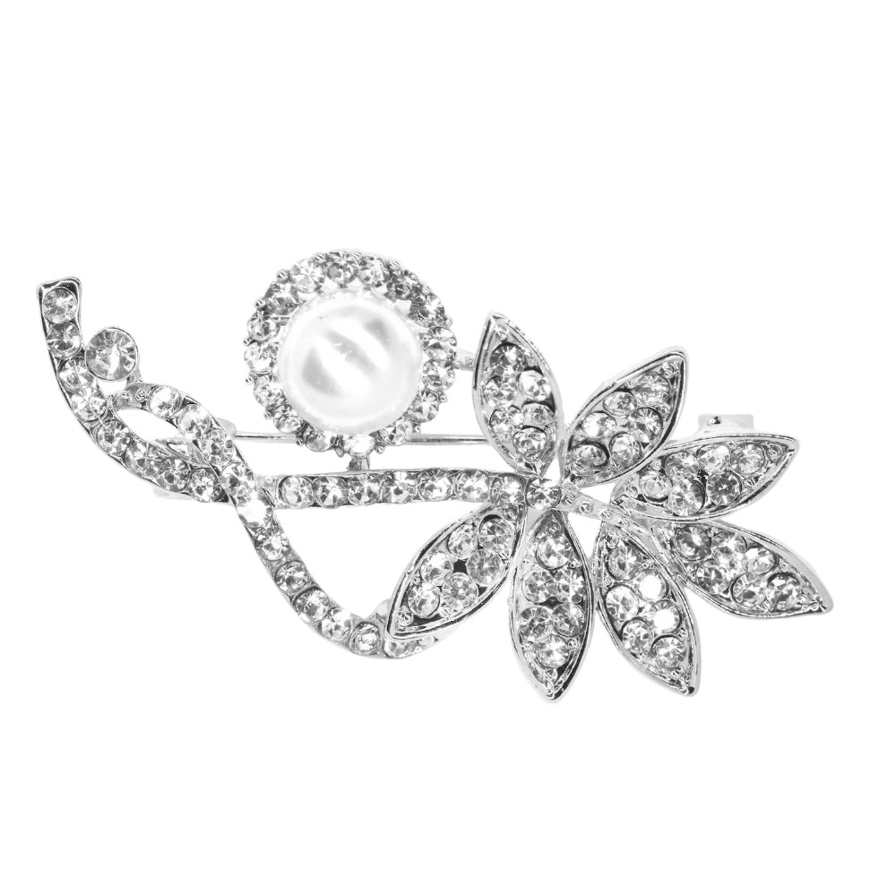 Pearl and crystal leaf brooch - VBR6218