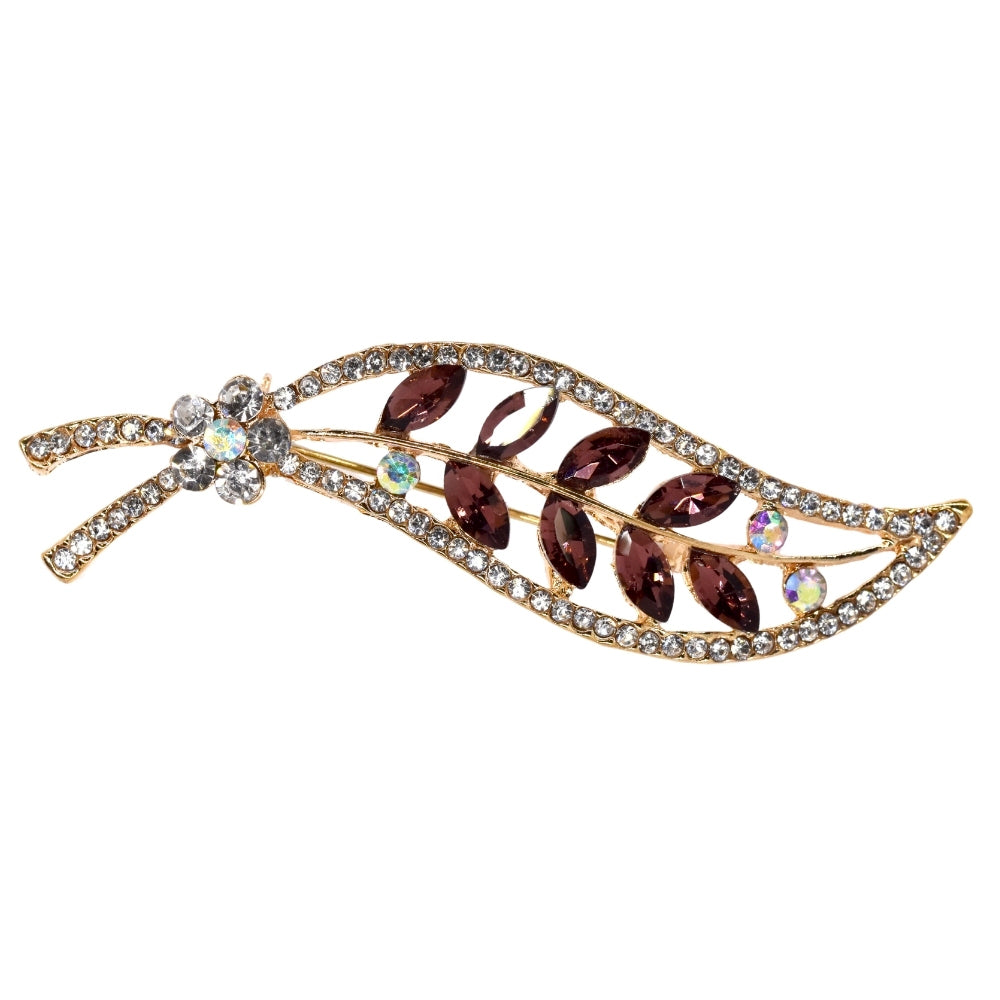 Gold plated purple crystal leaf brooch - VBR7519