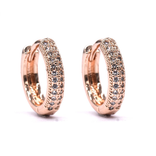 Premium rose gold plated cubic zirconia 2 row pave huggie earring - VE3126