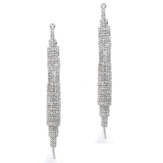 Fashion 140mm x 15mm Sparkling diamante tiered rectangle long drop earring - VE463