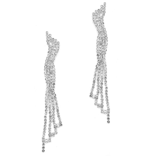 Fashion 95mm x 20mm Clear diamante mermaid tail styled long drop earrings - VE5138