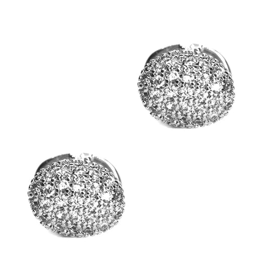 Premium cubic zirconia oval clip silver plated earring