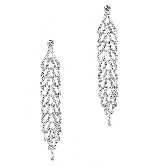 Fashion 85mm x 15mm Open fern leaf crystal hanging earring - VE8365