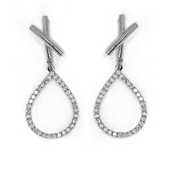 Premium silver CZ teardrop with X drop earrings