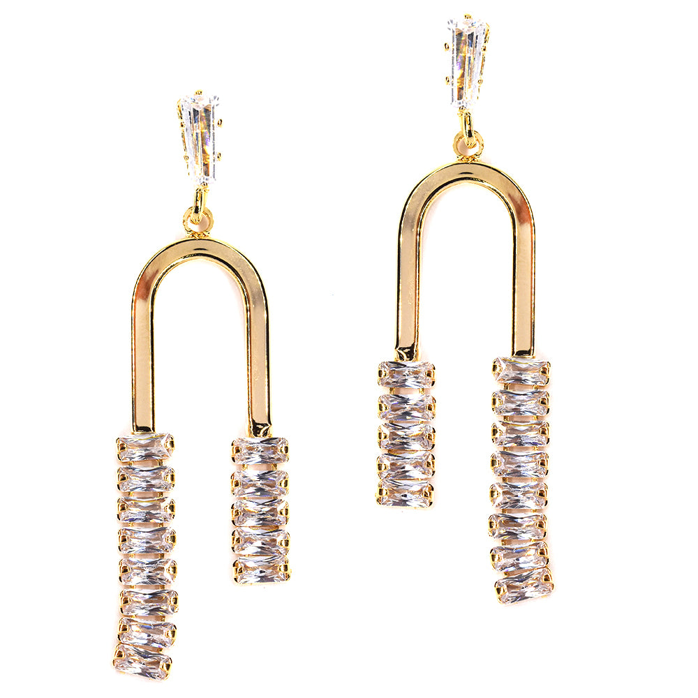 Fashion gold crystal U shape drop earrings - VE8433