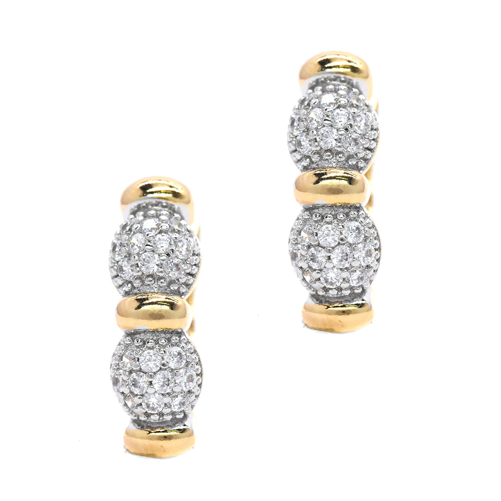 Premium Cubic Zirconia double round mixed plated clip earring