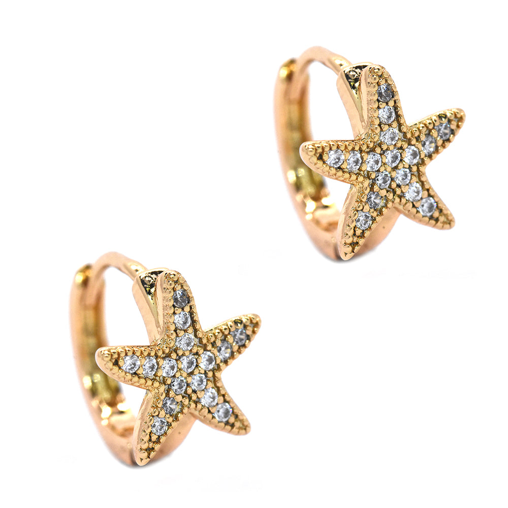 Fashion gold crystal starfish huggies earrings - VE8807