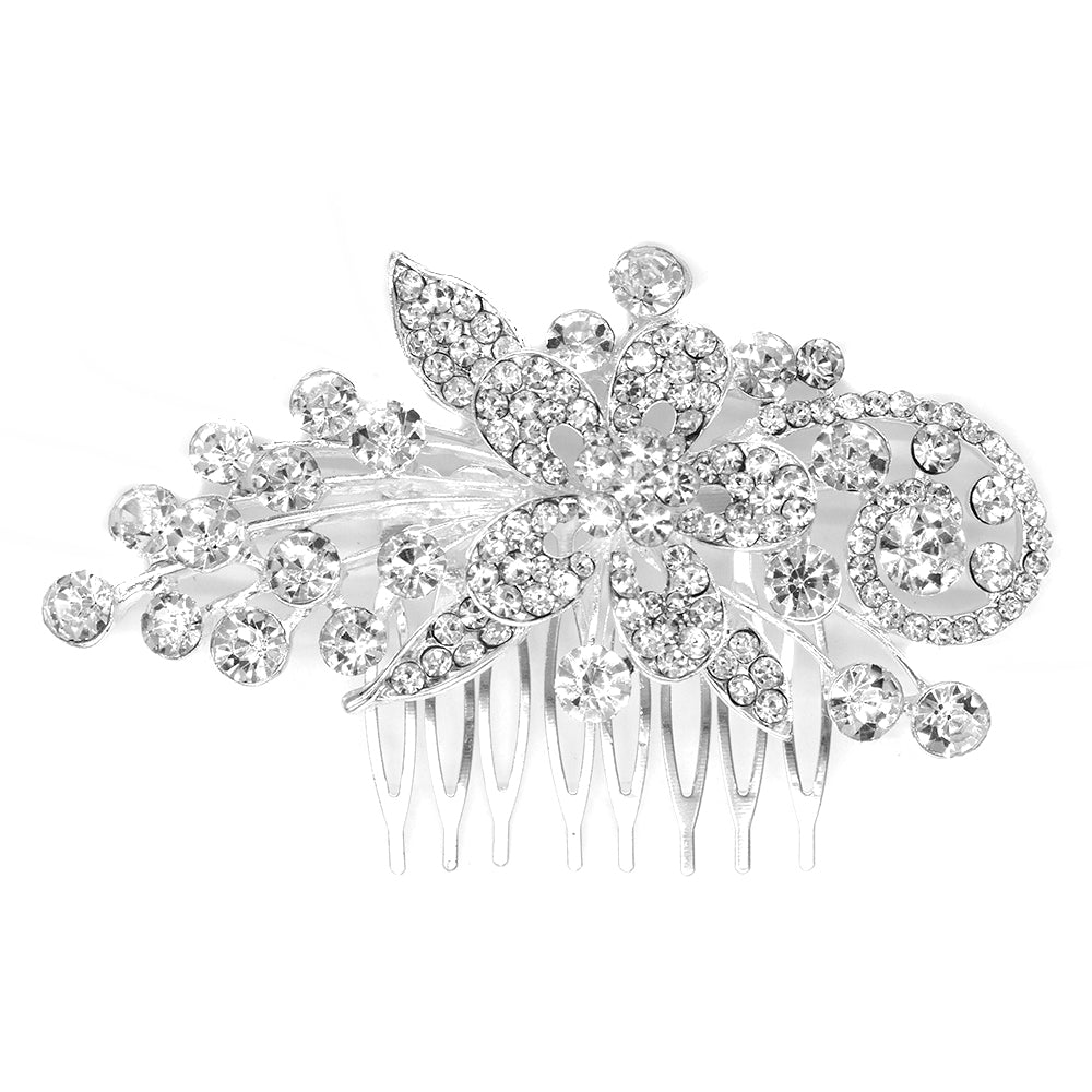 Crystal flower with swirls hair comb - VH3429