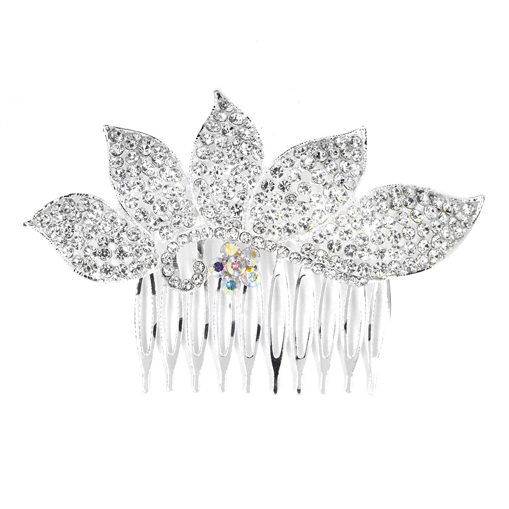 5 Leaf clear and AB crystal hair comb - VH4224