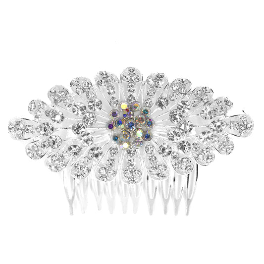 Crystal fanned out flower hair comb - VH4225