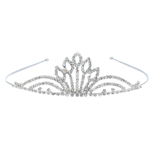 5 Stem flower crystal silver tiara - VH455-1