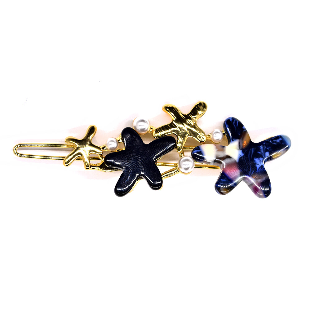 Blue resin and gold plated starfish hair clip