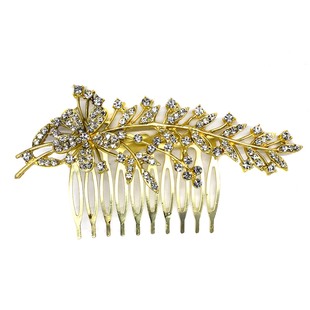 Gold plated crystal fern hair comb - VH6737