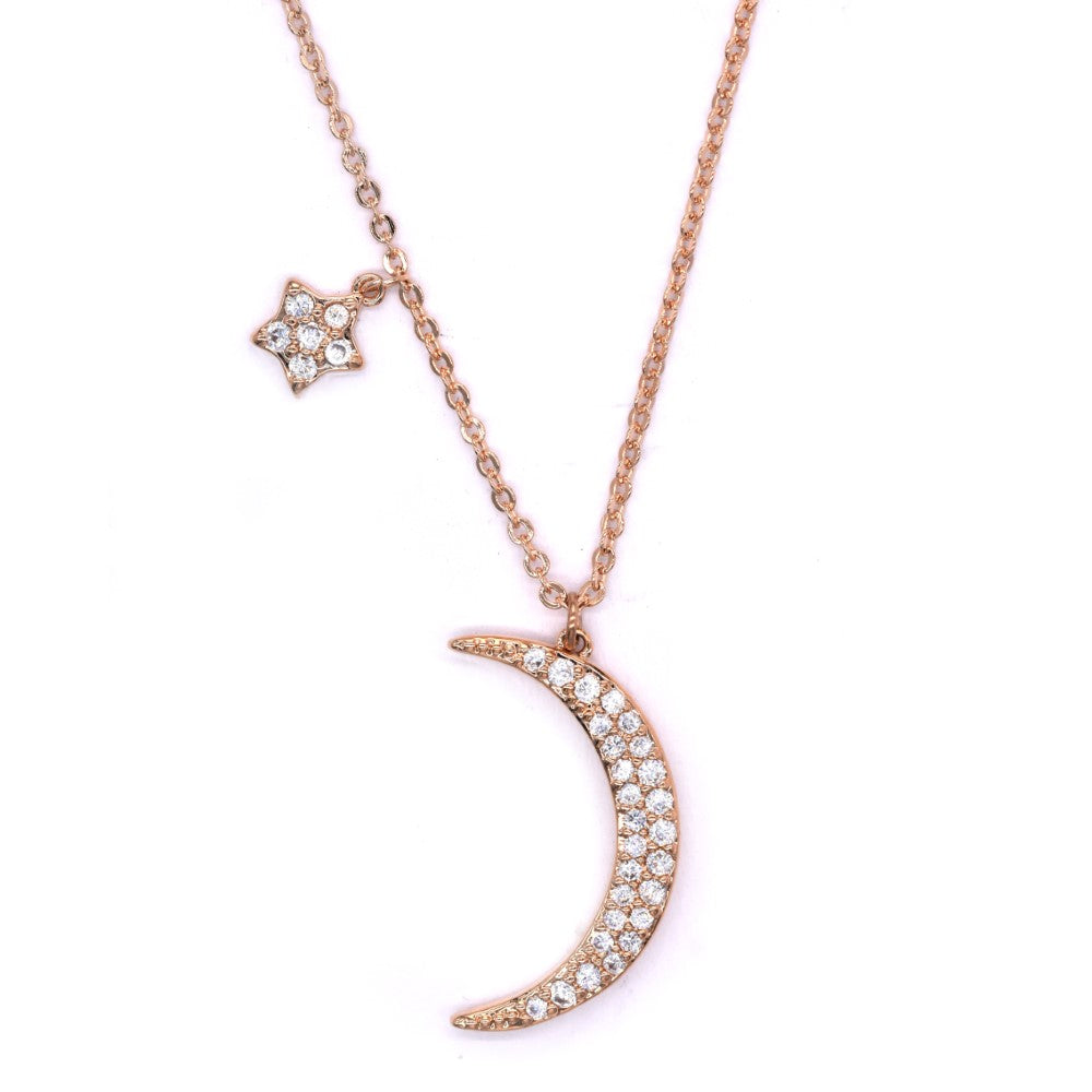 Premium rose gold plated star and moon necklace