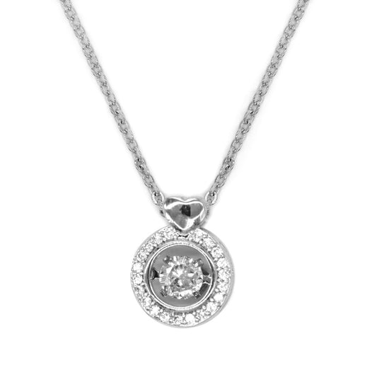 Premium silver plated framed cubic zirconia disc solitaire necklace