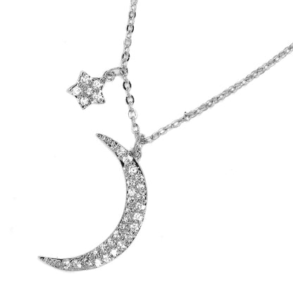 Premium cubic zirconia crescent moon and star necklace
