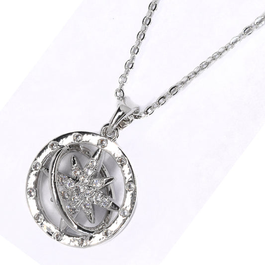 Premium cubic Zirconia compass silver plated necklace