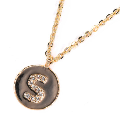 Premium round cubic zirconia initial gold plated necklace