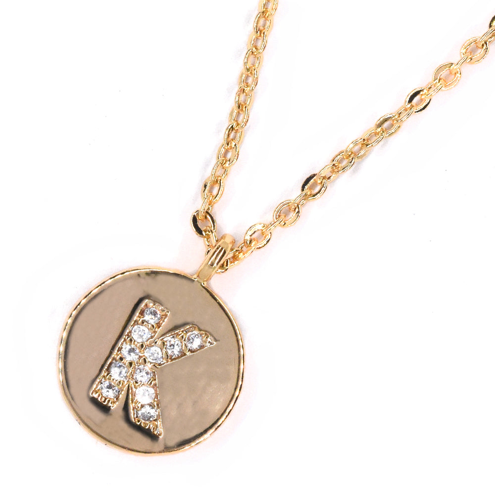 Premium round cubic zirconia initial gold plated necklace